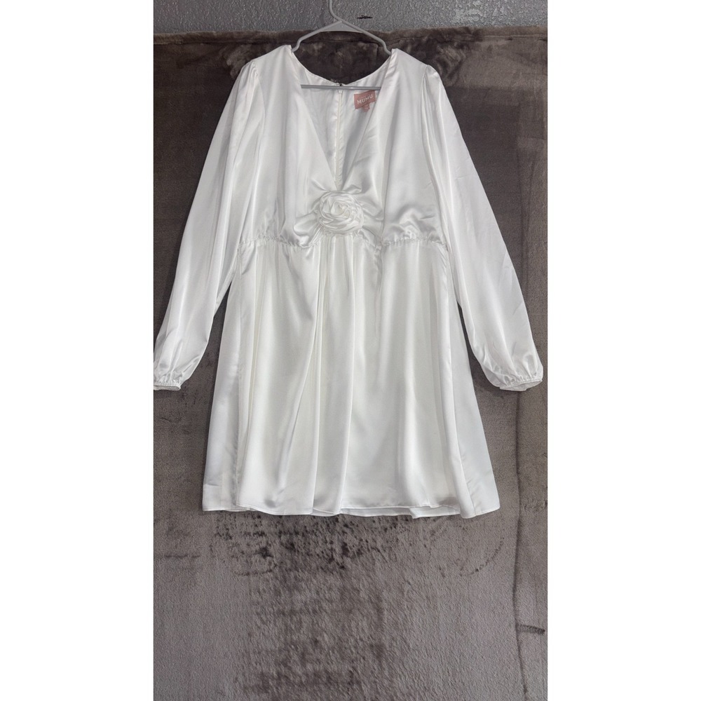 Show Me Your Mumu Rosetta Mini Dress Womens 1X White Luxe Satin Lined Floral - Picture 4 of 13